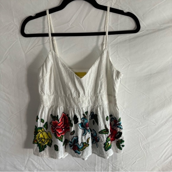 Maeve Anthropologie Sereno White Embroidered Rose Sleeveless Camisole Top Size 0 - Picture 3 of 9